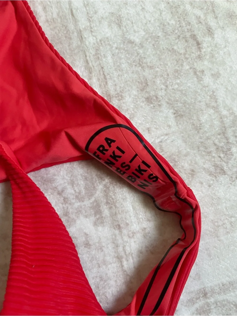 Frankie's Bikinis Red Ribbed String Bikini Set